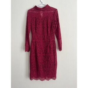 Noctflos Womens Long Sleeve Lace Sheath Dress Berry Wine Mock Neck Size Small